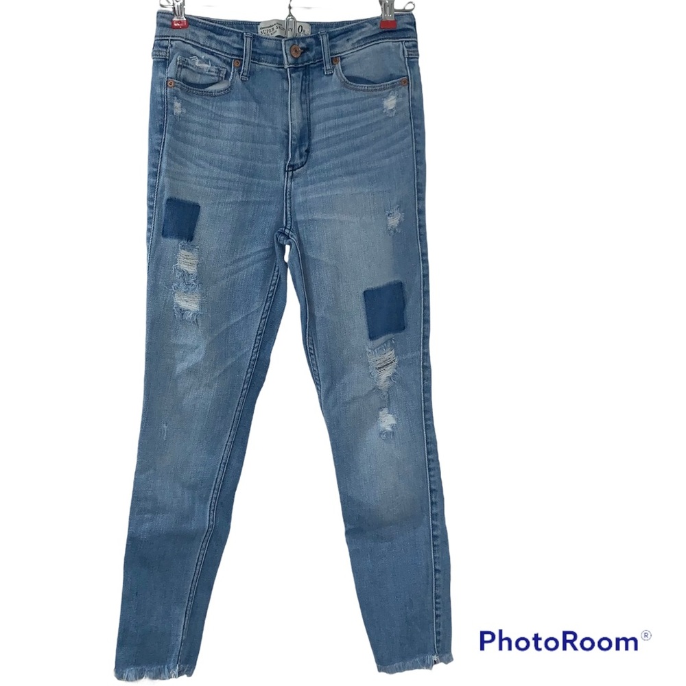 Abercrombie & Fitch Super Skinny High Rise Dark Patch Distressed Jeans - Size 0